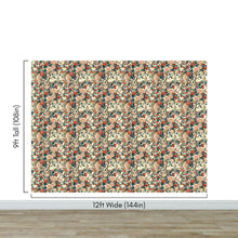 Load image into Gallery viewer, Botanical Flower Garden With Pastel Color Red, Green, Beige Background Wall Mural. #6771
