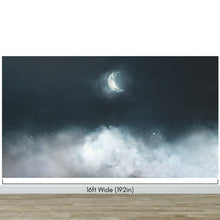 Cargar imagen en el visor de la galería, Crescent Moon Shining Over Misty Clouds Wall Mural. Peel and Stick Wallpaper. #6301
