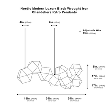 Load image into Gallery viewer, Nordic Modern Luxury Black Wrought Iron Chandeliers Retro Pendants
