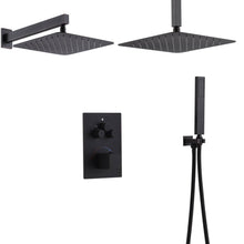 Cargar imagen en el visor de la galería, 12-Inch Non-LED Light Ceiling Mounted Oil Rubbed Bronze 3-Way Thermostatic Shower Faucet System with Wall Mount 12-Inch Rainfall Shower Head
