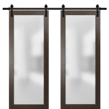 Carregar imagem no visualizador da galeria, Planum 2102 Chocolate Ash Double Barn Door with Frosted Glass | Black Rail
