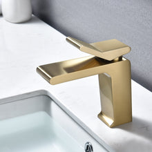 Carregar imagem no visualizador da galeria, Brushed Gold Bathroom Sink Faucet single handle with pop up overflow brass drain
