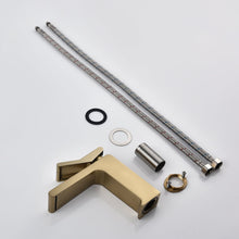 Carregar imagem no visualizador da galeria, Brushed Gold Bathroom Sink Faucet single handle with pop up overflow brass drain

