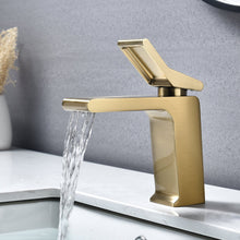 Cargar imagen en el visor de la galería, Brushed Gold Bathroom Sink Faucet single handle with pop up overflow brass drain
