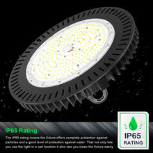 Carregar imagem no visualizador da galeria, 200W LED UFO High Bay Light: 5000K, 28000 Lumens, Dimmable, IP65, Wide 120° Beam Angle for Industrial Illumination
