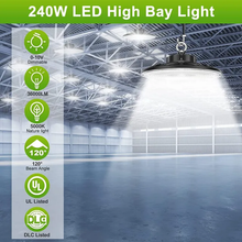 Carregar imagem no visualizador da galeria, 240W LED UFO High Bay Light - Selectable Wattage(150W/200W/240W) &amp; CCT(3000K/4000K/5000K), High-Lumen(150LM/W) - UL, cUL &amp; DLC Certified
