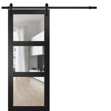 Cargar imagen en el visor de la galería, Lucia 2555 Matte Black Barn Door with 3 Lites Clear Glass and Black Rail
