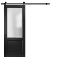 Cargar imagen en el visor de la galería, Lucia 22 Matte Black Barn Door with Frosted Glass and Black Rail
