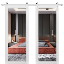 Load image into Gallery viewer, Lucia 1299 Matte White Double Barn Door with Mirror Glass and Silver Finish Rail
