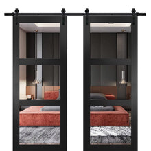 Load image into Gallery viewer, Lucia 2555 Matte Black Double Barn Door with Clear Glass 3 Lites | Black Rail
