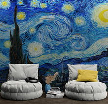 Cargar imagen en el visor de la galería, Vincent Van Gogh&#39;s The Starry Night Painting Wallpaper Mural.  #6742
