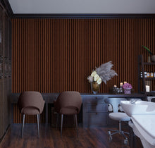 Load image into Gallery viewer, Wooden Vertical Panel Wallpaper. Dark Brown Wainscot Hardwood Wall Mural Print. #6734
