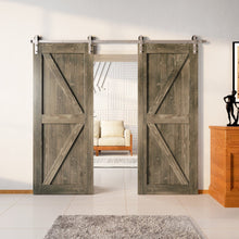 Carregar imagem no visualizador da galeria, Finished &amp; Unassembled Double Barn Door with Brushed Nickel Non-Bypass Installation Hardware Kit (Arrow Design)
