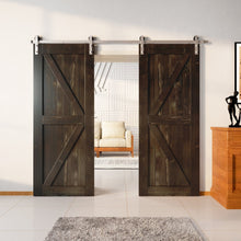 Load image into Gallery viewer, Finished &amp; Unassembled Double Barn Door with Brushed Nickel Non-Bypass Installation Hardware Kit (Arrow Design)
