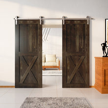 Load image into Gallery viewer, Finished &amp; Unassembled Double Barn Door with Brushed Nickel Non-Bypass Installation Hardware Kit (Single X)
