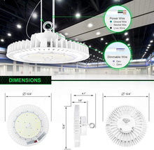 Carregar imagem no visualizador da galeria, 200W LED UFO High Bay Light: 5000K, 28000 Lumens, Dimmable, IP65, Wide 120° Beam Angle for Industrial Illumination
