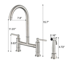 Load image into Gallery viewer, Double Handle Bridge Kitchen Faucet with Side Spray
