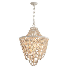 Load image into Gallery viewer, Antique White Bedroom 3-Light Chandelier Light with Wood Beads
