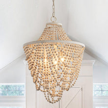 Cargar imagen en el visor de la galería, Antique White Bedroom 3-Light Chandelier Light with Wood Beads
