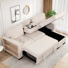 Carregar imagem no visualizador da galeria, Stylish and Functional Light Chaise Lounge Sectional with Storage Rack Pull-out Bed Drop Down Table and USB Charger Beige
