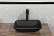 Carregar imagem no visualizador da galeria, 13.0&quot; L -18.13&quot; W -4&quot; H Matte Shell Glass Rectangular Vessel Bathroom Sink in Black with Matte Black Faucet and Pop-Up Drain in Matte Black
