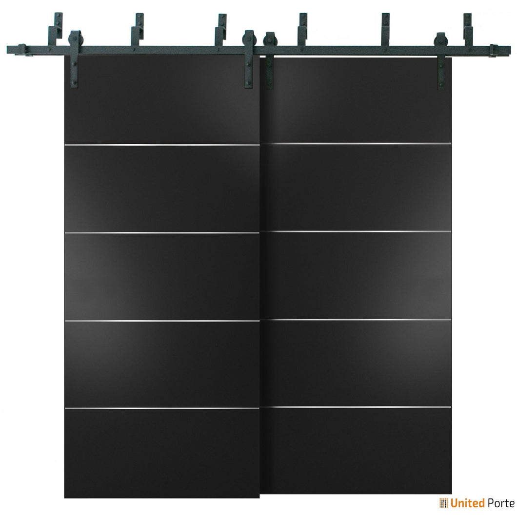 Planum 0020 Matte Black Double Barn Door and Black Bypass Rail