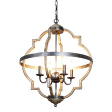 Carregar imagem no visualizador da galeria, Bennington 4-Light Brown Wood Chandelier
