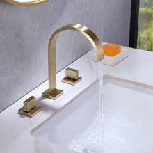 Carregar imagem no visualizador da galeria, Brushed Gold 3-Hole Double Handle Bathroom Sink Faucet
