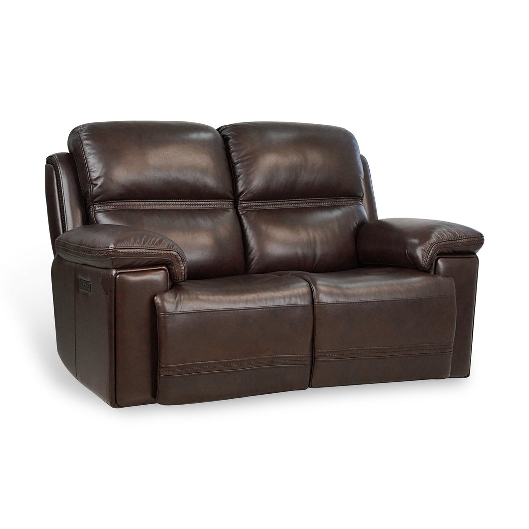 Timo Top Grain Leather Power Reclining Loveseat Adjustable Headrest Cross Stitching