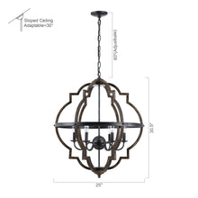 Load image into Gallery viewer, Cambon 6-Light Distressed Black and Brushed Wood Lantern Geometric Chandelier
