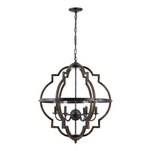 Load image into Gallery viewer, Cambon 6-Light Distressed Black and Brushed Wood Lantern Geometric Chandelier
