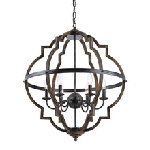 Cargar imagen en el visor de la galería, Cambon 6-Light Distressed Black and Brushed Wood Lantern Geometric Chandelier
