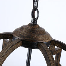 Cargar imagen en el visor de la galería, Cambon 6-Light Distressed Black and Brushed Wood Lantern Geometric Chandelier
