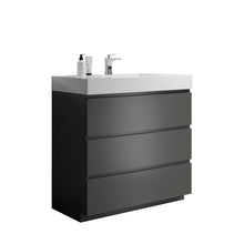 Carregar imagem no visualizador da galeria, Alice 36&quot; Gray Bathroom Vanity with Sink, Large Storage Freestanding Bathroom Vanity for Modern Bathroom, One-Piece White Sink Basin without Drain and Faucet
