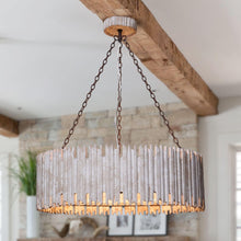 Carregar imagem no visualizador da galeria, Chouinard 3-Light Natural Wooden Drum Chandelier
