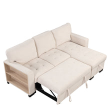 Carregar imagem no visualizador da galeria, Stylish and Functional Light Chaise Lounge Sectional with Storage Rack Pull-out Bed Drop Down Table and USB Charger Beige
