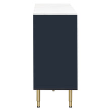 Carregar imagem no visualizador da galeria, Modern Sideboard MDF Buffet Cabinet Marble Sticker Tabletop and Amber-yellow Tempered Glass Doors with Gold Metal Legs &amp; Handles (Navy Blue)
