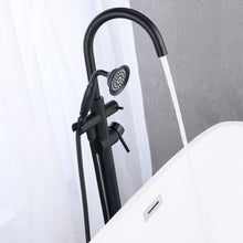 Carregar imagem no visualizador da galeria, Freestanding Tub Filler Bathtub Faucet Matte Black with Hand Held Shower Floor-Mount
