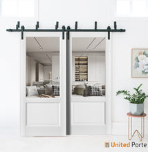 Cargar imagen en el visor de la galería, Lucia 1533 Matte White Double Barn Door with Clear Glass | Black Bypass Rail
