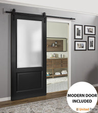 Cargar imagen en el visor de la galería, Lucia 22 Matte Black Barn Door with Frosted Glass and Black Rail
