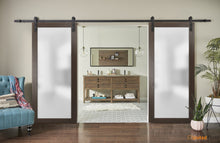 Cargar imagen en el visor de la galería, Planum 2102 Chocolate Ash Double Barn Door with Frosted Glass | Black Rail
