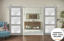 Cargar imagen en el visor de la galería, Lucia 2552 Grey Ash Double Barn Door with Frosted Glass | Silver Finish Rail
