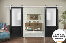 Cargar imagen en el visor de la galería, Lucia 22 Matte Black Double Barn Door with Frosted Glass | Silver Finish Rail
