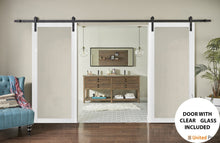 Cargar imagen en el visor de la galería, Lucia 2166 Matte White Double Barn Door with Clear Glass | Black Rail
