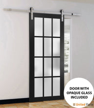 Cargar imagen en el visor de la galería, Felicia 3312 Matte Black Barn Door with Frosted Glass and Silver Rail
