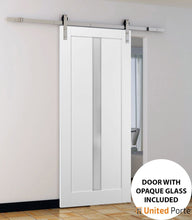 Cargar imagen en el visor de la galería, Quadro 4112 White Silk Barn Door with Frosted Glass and Silver Finish Rail
