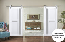 Cargar imagen en el visor de la galería, Veregio 7288 Matte White Double Barn Door with Frosted Glass and Silver Finish Rail
