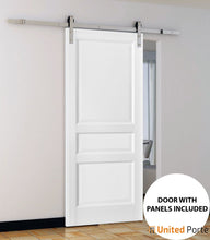 Cargar imagen en el visor de la galería, Lucia 31 White Silk 3 Panel Barn Door and Silver Finish Rail
