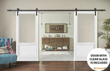 Cargar imagen en el visor de la galería, Lucia 1533 Matte White Double Barn Door with Clear Glass | Black Rail
