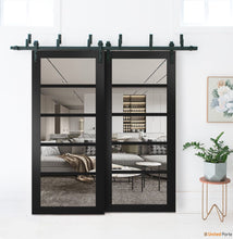 Cargar imagen en el visor de la galería, Quadro 4522 Matte Black Double Barn Door with Clear Glass | Black Bypass Rail
